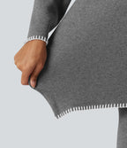 Stand Collar Long Sleeve Crochet Work Jumper — Gull — view 6