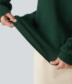 Round Neck Long Sleeve Relaxed Work Jumper — Rain Forest — view 7