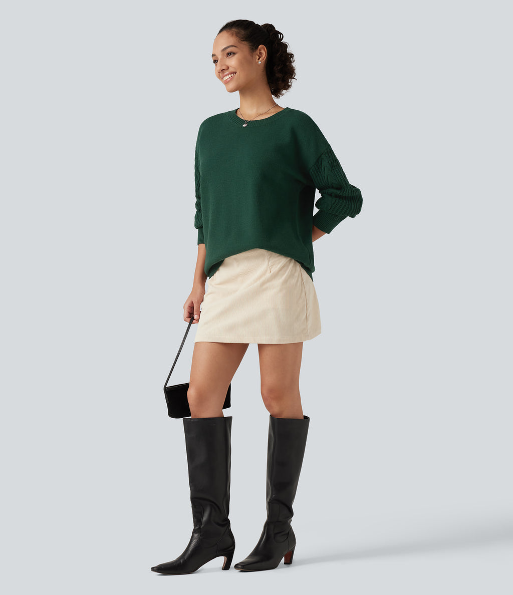 Round Neck Long Sleeve Relaxed Work Jumper — Rain Forest — view 8