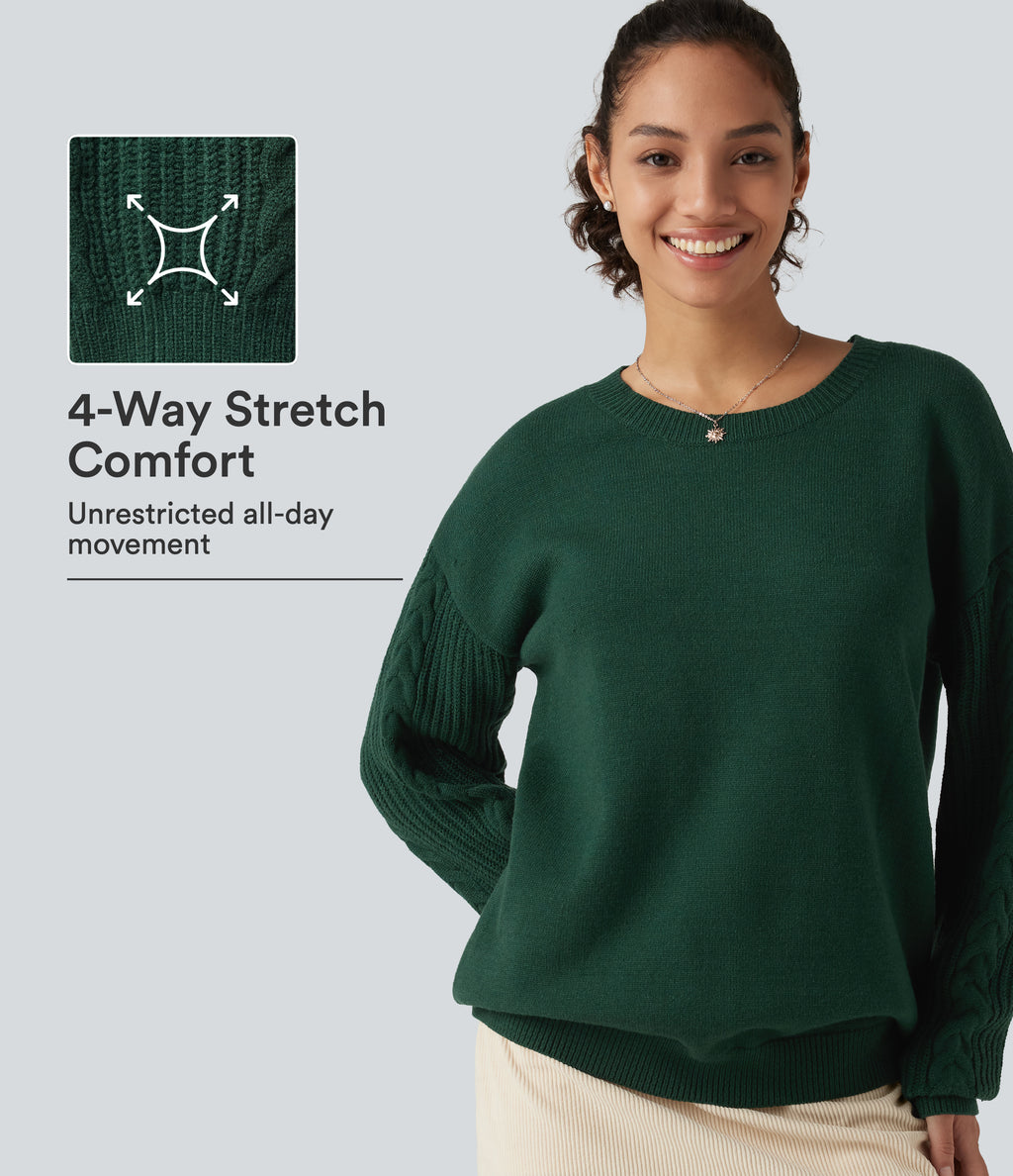 Round Neck Long Sleeve Relaxed Work Jumper — Rain Forest — view 1