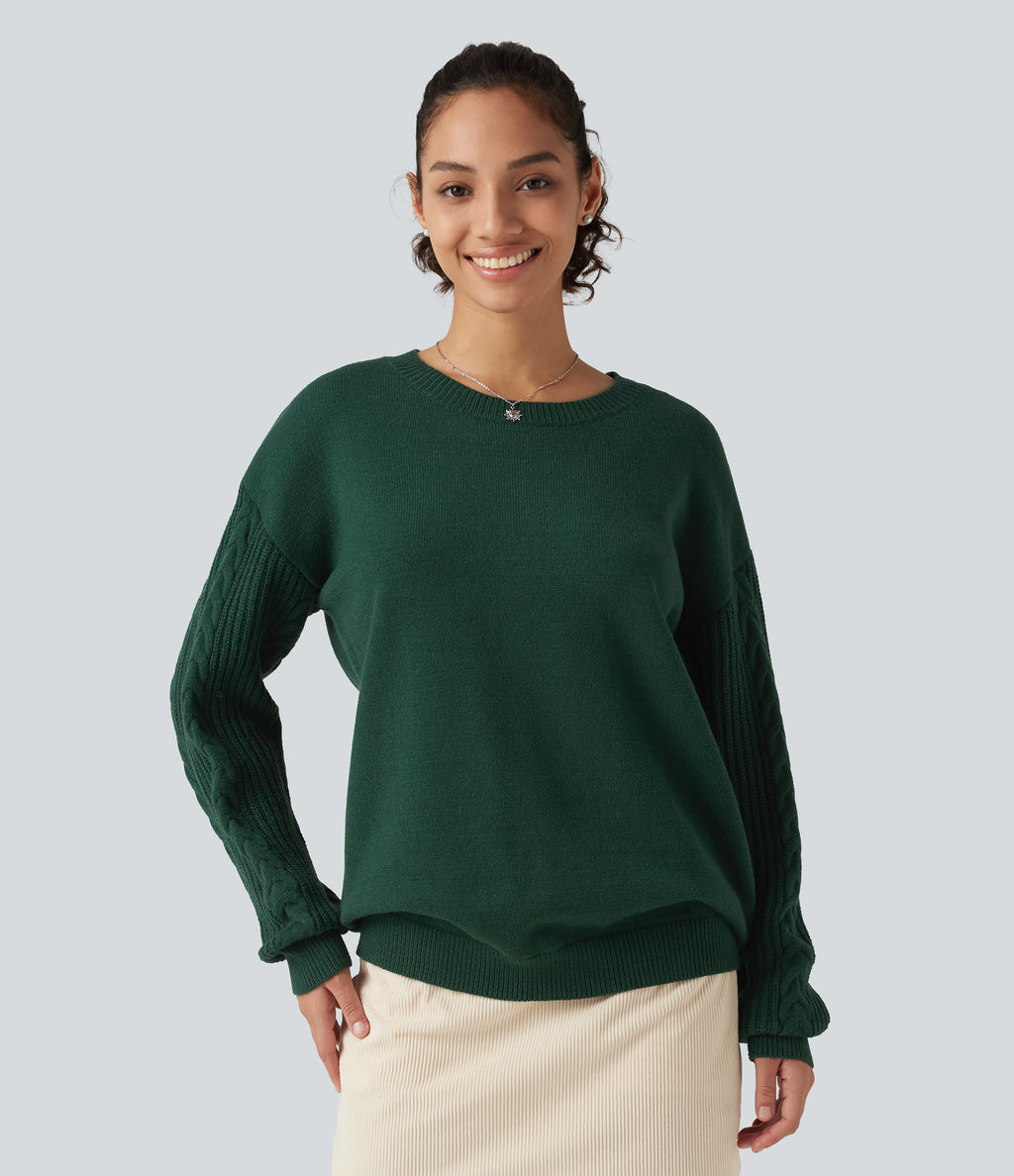 Round Neck Long Sleeve Relaxed Work Jumper — Rain Forest — view 4
