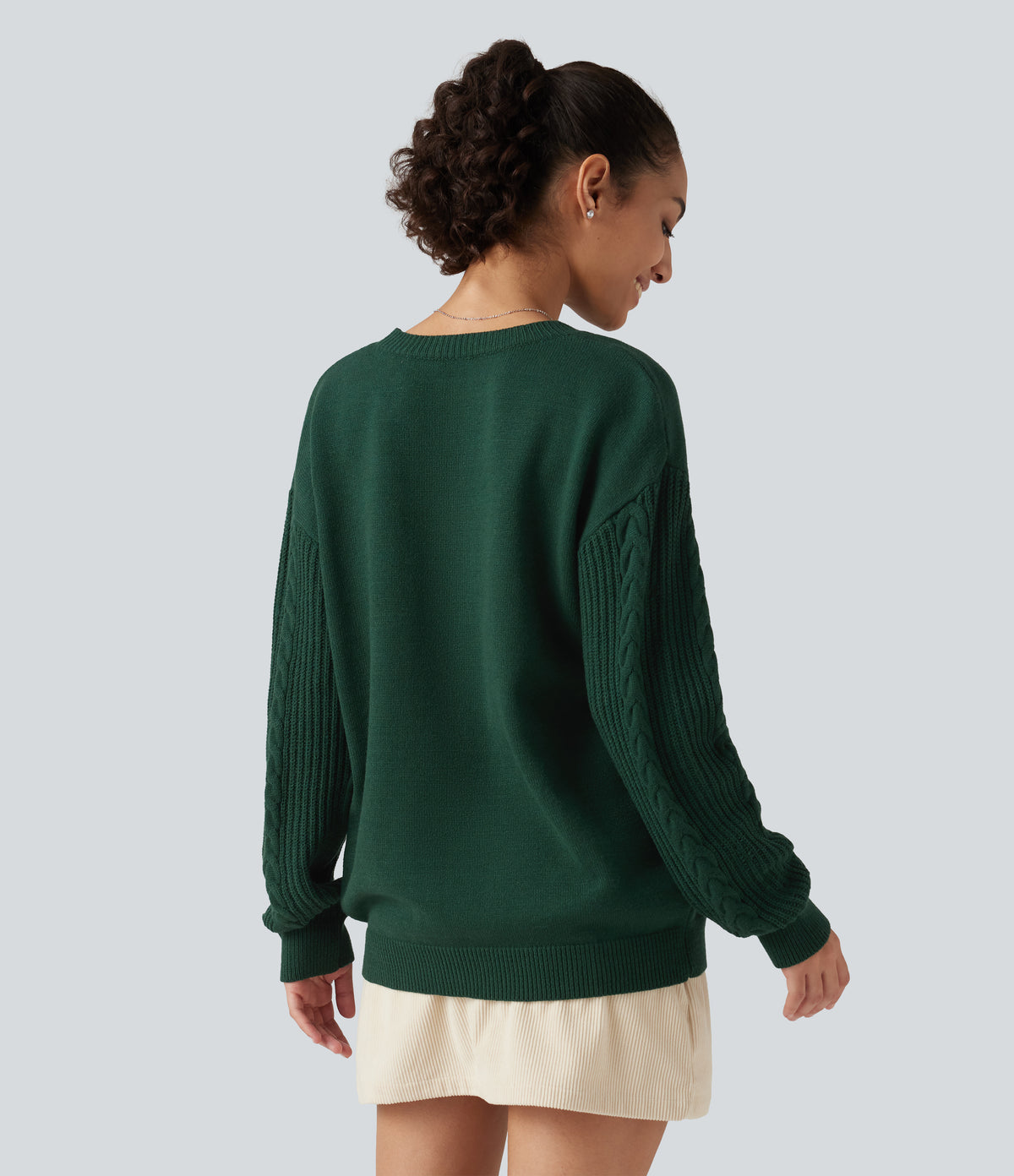 Round Neck Long Sleeve Relaxed Work Jumper — Rain Forest — view 2