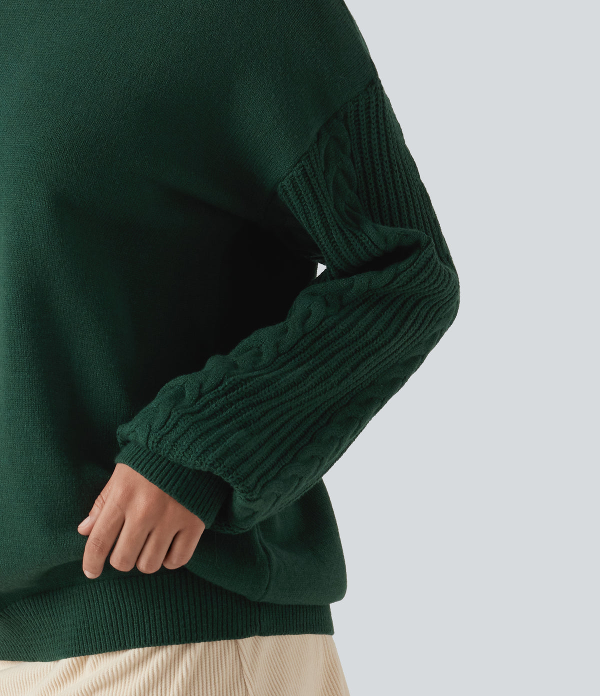 Round Neck Long Sleeve Relaxed Work Jumper — Rain Forest — view 6