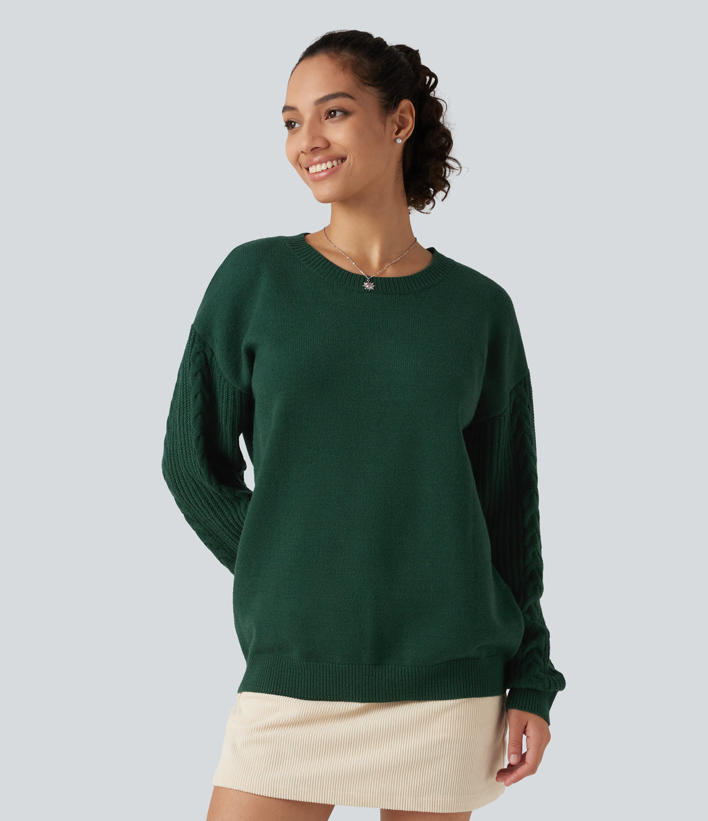 Round Neck Long Sleeve Relaxed Work Jumper — Rain Forest — view 5