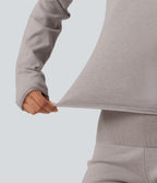 Hooded Long Sleeve Rolled Hem Lounge Jumper — Mink Ash — view 6