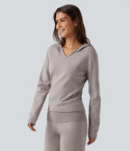 Hooded Long Sleeve Rolled Hem Lounge Jumper — Mink Ash — view 3