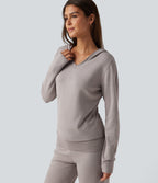 Hooded Long Sleeve Rolled Hem Lounge Jumper — Mink Ash — view 5