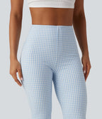 High Waisted Plaid Bootcut Work Trousers with Pockets — Blueberry Milk Gingham — view 4