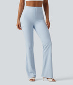 High Waisted Plaid Bootcut Work Trousers with Pockets — Blueberry Milk Gingham — view 2
