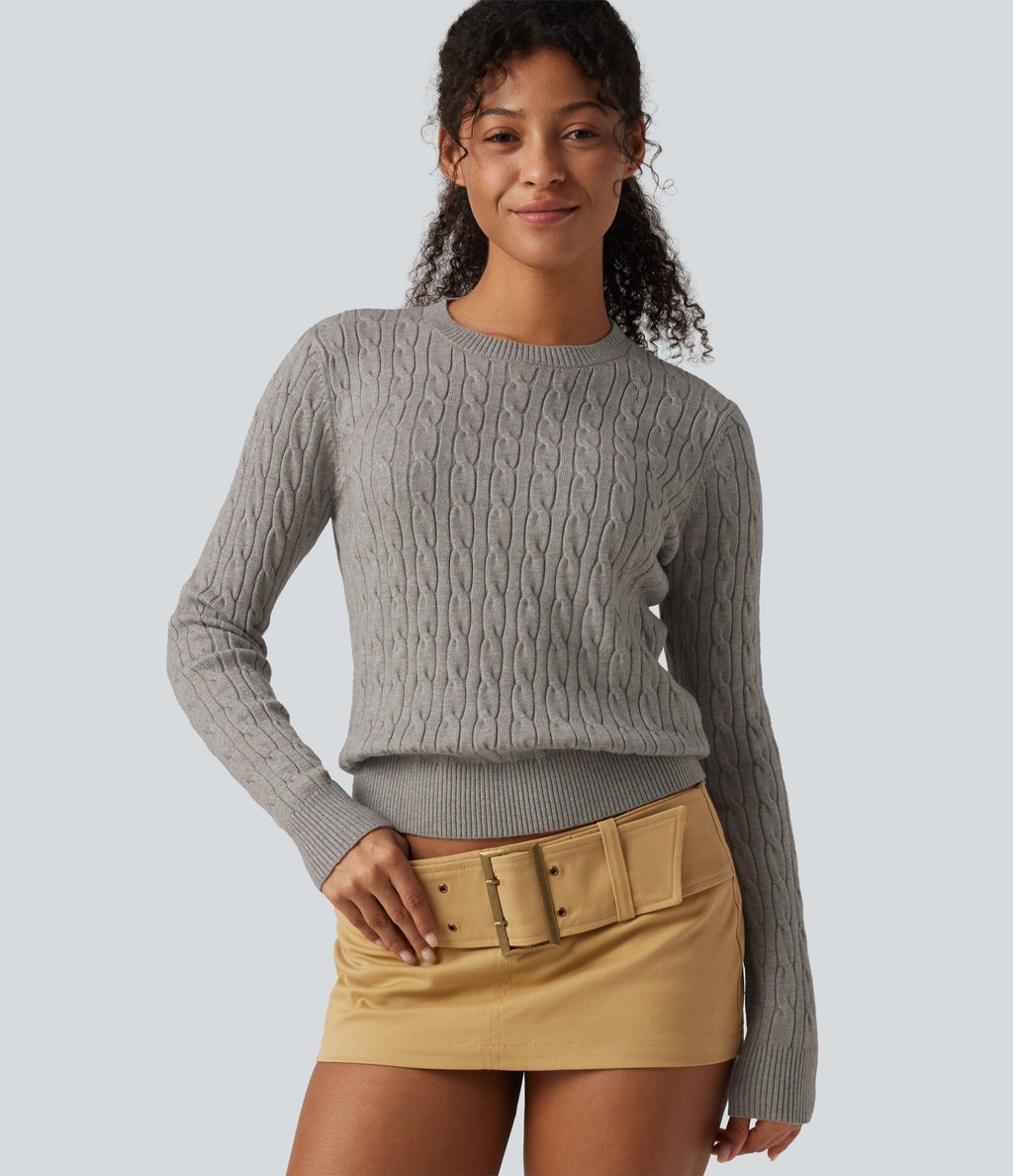 Round Neck Long Sleeve Work Jumper — Mud Tea Gray — view 1