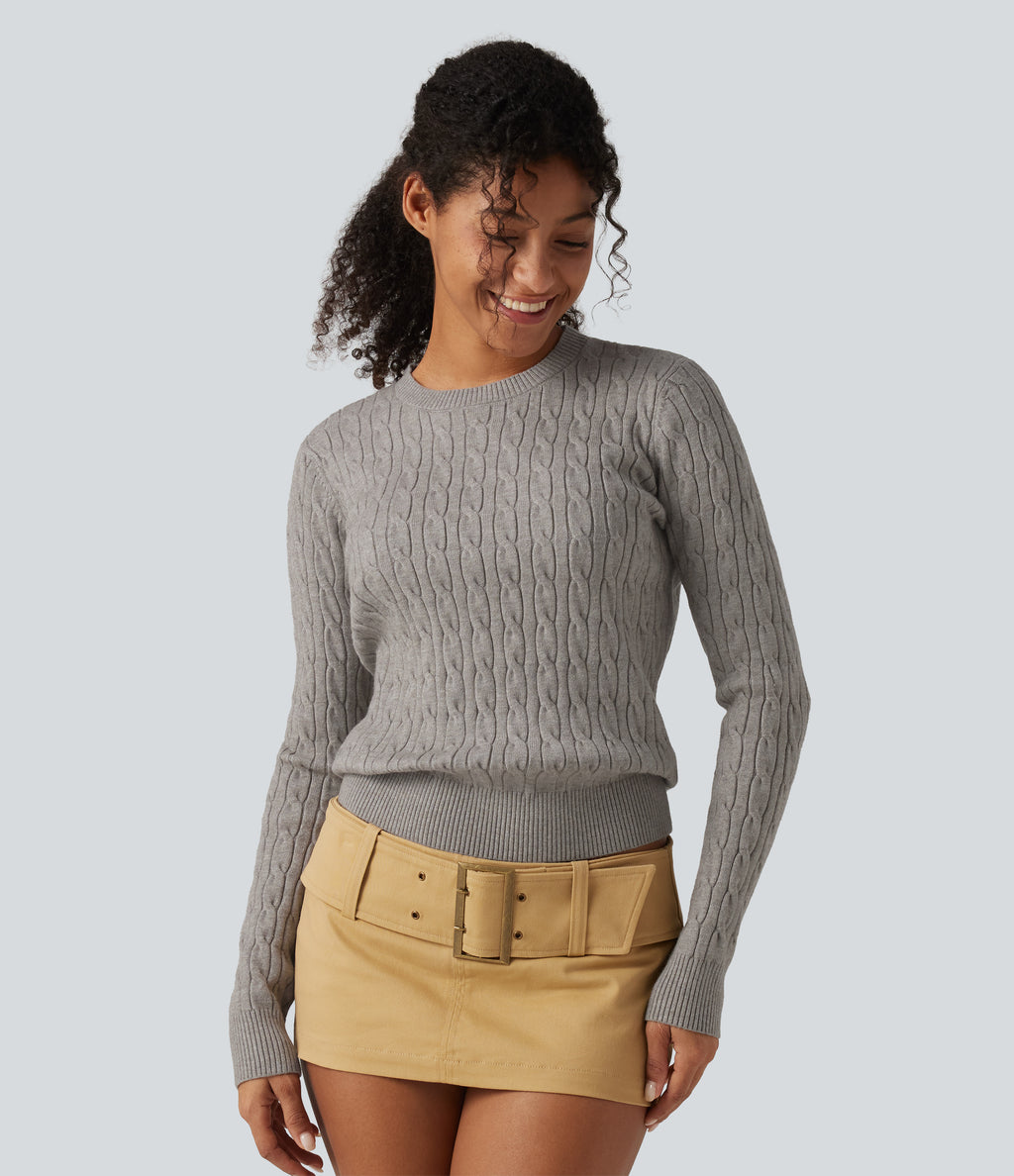 Round Neck Long Sleeve Work Jumper — Mud Tea Gray — view 4