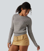 Round Neck Long Sleeve Work Jumper — Mud Tea Gray — view 3