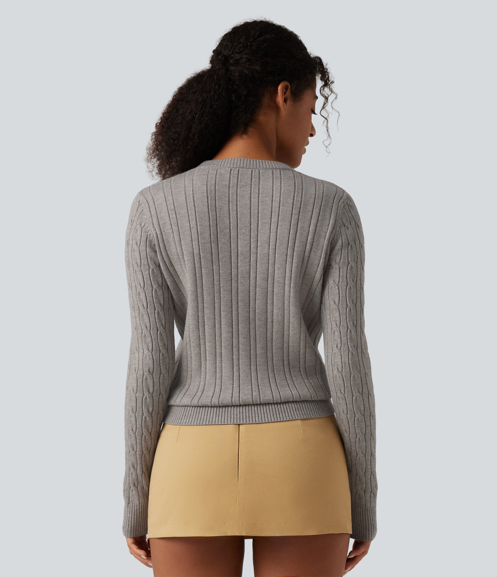 Round Neck Long Sleeve Work Jumper — Mud Tea Gray — view 2