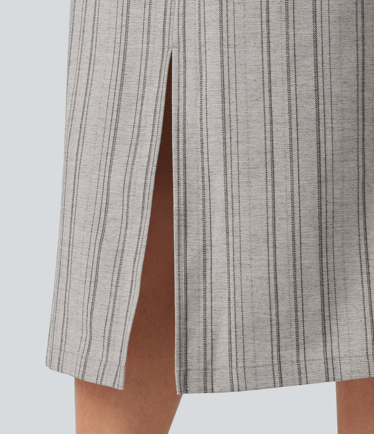 High Waisted Drawstring Stripe Midi Casual Skirt with Pockets — Toasted Linen — view 6