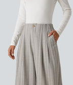 High Waisted Baggy Stripe Casual Linen-Feel Trousers with Pockets — Toasted Linen — view 4