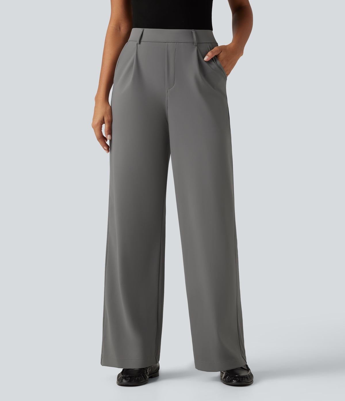 2.0 Pet Hair Resistant High Waisted Straight Leg Work Trousers with Pockets — Silent Storm — view 3