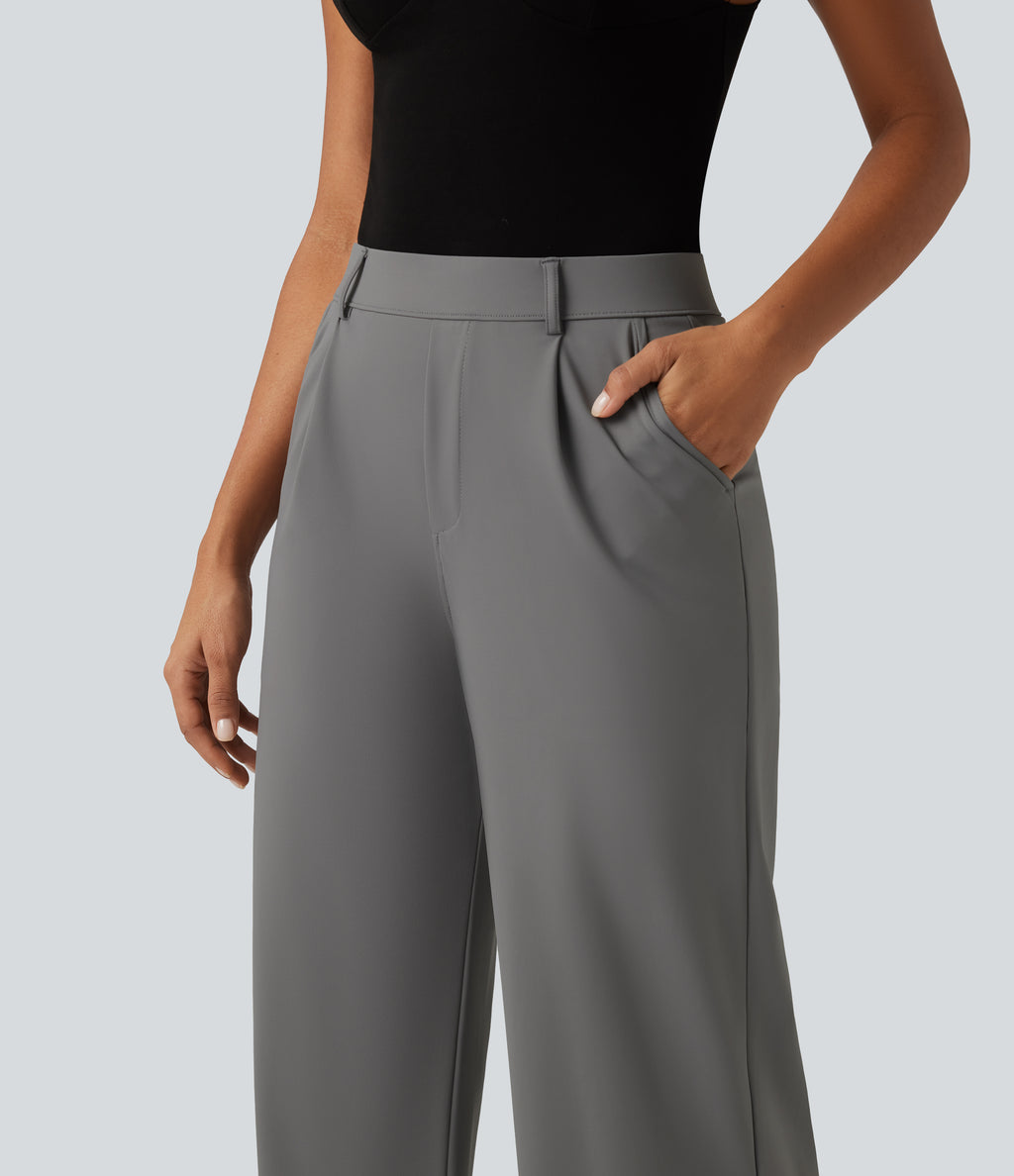 2.0 Pet Hair Resistant High Waisted Straight Leg Work Trousers with Pockets — Silent Storm — view 5