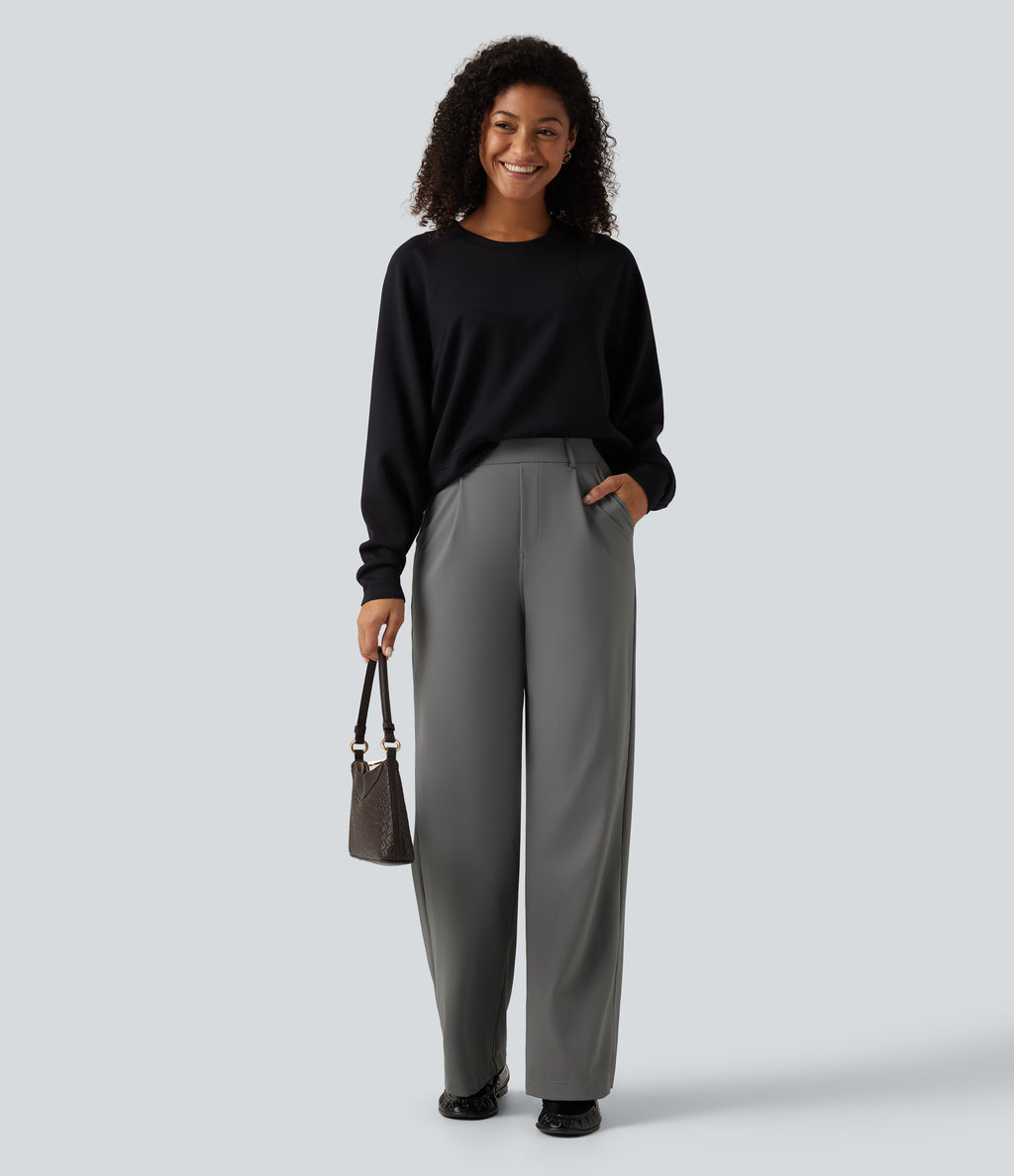 2.0 Pet Hair Resistant High Waisted Straight Leg Work Trousers with Pockets — Silent Storm — view 7