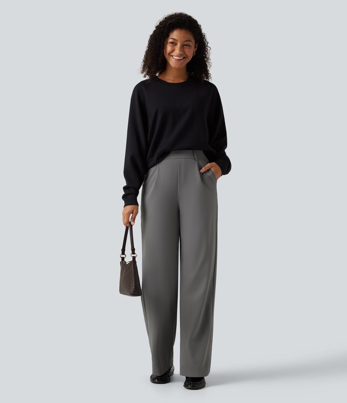 2.0 Pet Hair Resistant High Waisted Straight Leg Work Trousers with Pockets — Silent Storm — view 7