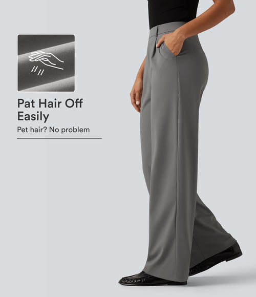 2.0 Pet Hair Resistant High Waisted Straight Leg Work Trousers with Pockets — Silent Storm — view 1