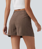 High Waisted A Line Mini Corduroy Casual Skort — Acorn — view 2