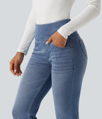 High Waisted Tummy Control Bootcut Casual Jeans with Pockets — Blue Jasper Denim — view 5