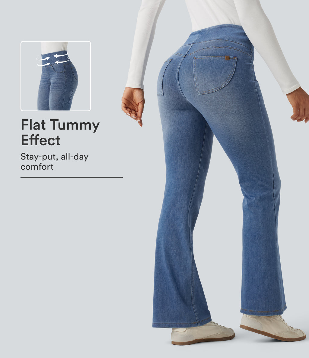 High Waisted Tummy Control Bootcut Casual Jeans with Pockets — Blue Jasper Denim — view 1