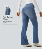High Waisted Tummy Control Bootcut Casual Jeans with Pockets — Blue Jasper Denim — view 1