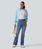 High Waisted Tummy Control Bootcut Casual Jeans with Pockets — Blue Jasper Denim — view 8