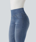 High Waisted Tummy Control Bootcut Casual Jeans with Pockets — Blue Jasper Denim — view 6