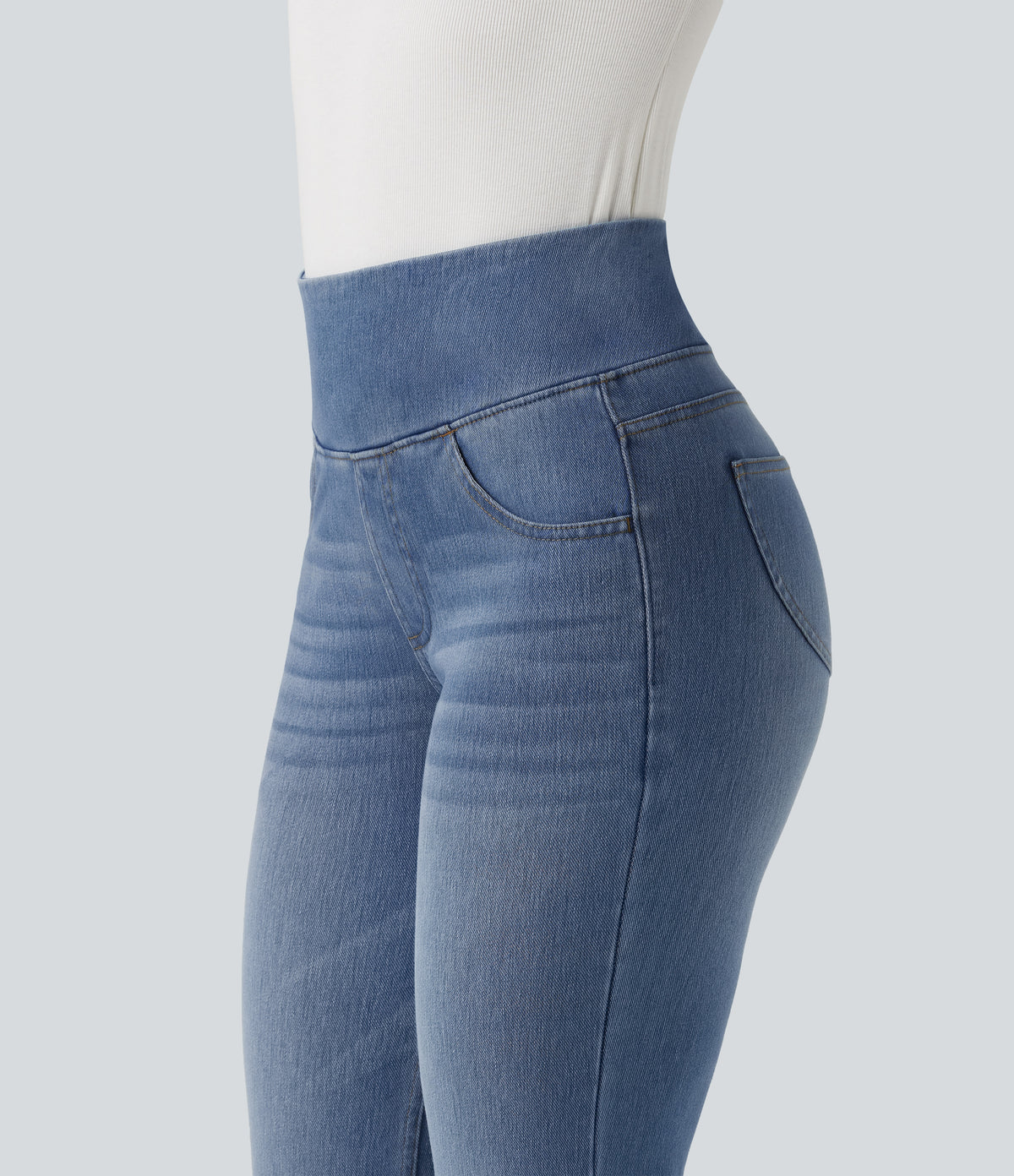 High Waisted Tummy Control Bootcut Casual Jeans with Pockets — Blue Jasper Denim — view 6