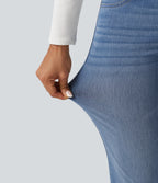 High Waisted Tummy Control Bootcut Casual Jeans with Pockets — Blue Jasper Denim — view 7