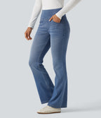 High Waisted Tummy Control Bootcut Casual Jeans with Pockets — Blue Jasper Denim — view 3