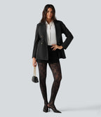 High Waisted Contrast Lace Skinny Tights — Black — view 6