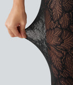 High Waisted Contrast Lace Skinny Tights — Black — view 7