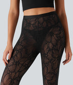 High Waisted Contrast Lace Skinny Tights — Black — view 8