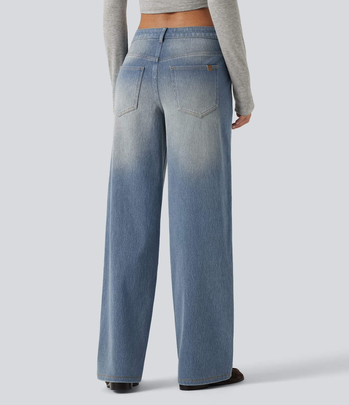 Low Rise Straight Leg Casual Jeans with Pockets — Sunset Blue Denim — view 2