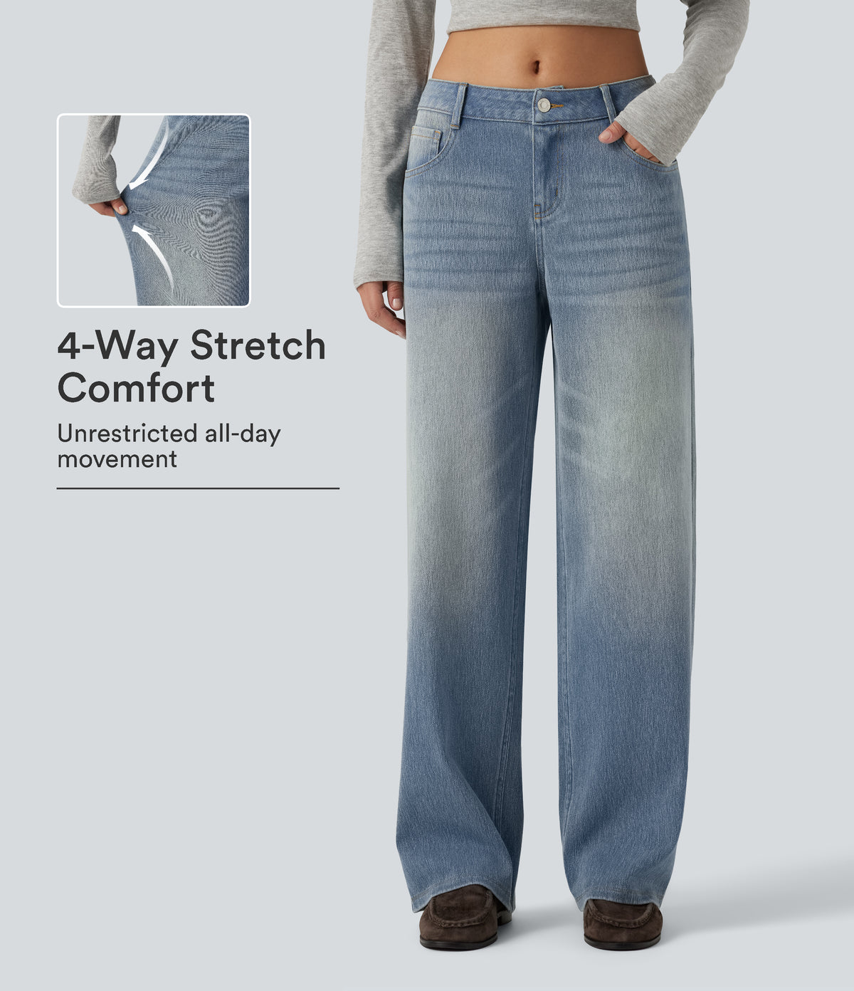 Low Rise Straight Leg Casual Jeans with Pockets — Sunset Blue Denim — view 1