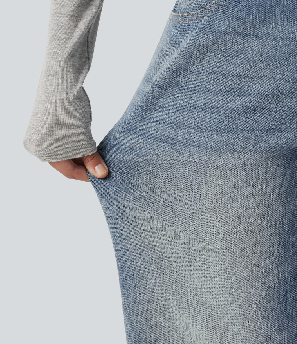 Low Rise Straight Leg Casual Jeans with Pockets — Sunset Blue Denim — view 6
