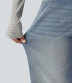 Low Rise Straight Leg Casual Jeans with Pockets — Sunset Blue Denim — view 6