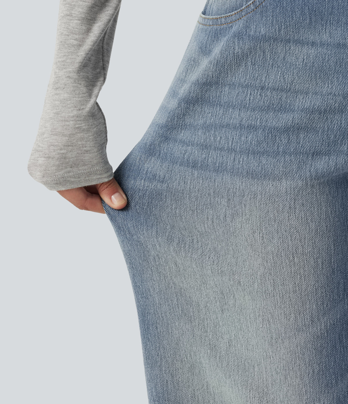 Low Rise Straight Leg Casual Jeans with Pockets — Sunset Blue Denim — view 6