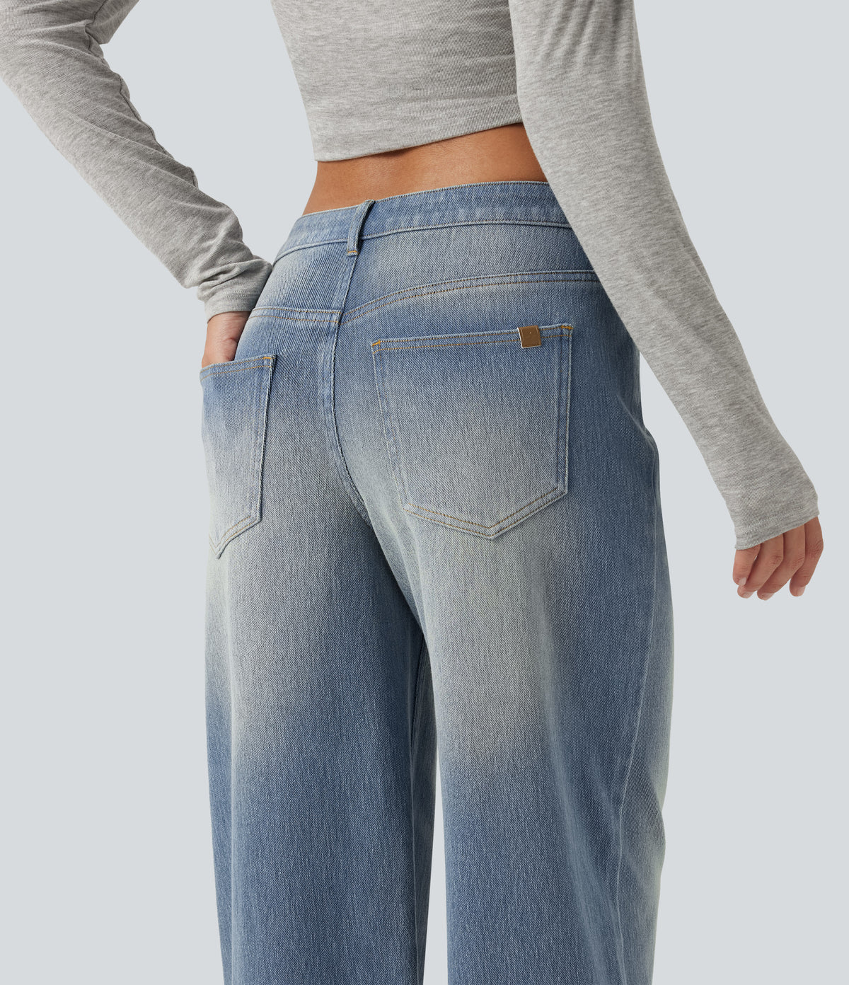 Low Rise Straight Leg Casual Jeans with Pockets — Sunset Blue Denim — view 5