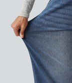 Mid Rise Barrel Leg Casual Jeans with Pockets — Tide Blue Denim — view 7