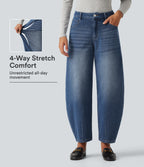 Mid Rise Barrel Leg Casual Jeans with Pockets — Tide Blue Denim — view 1
