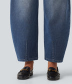 Mid Rise Barrel Leg Casual Jeans with Pockets — Tide Blue Denim — view 6