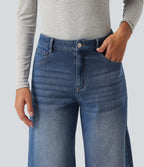 Mid Rise Barrel Leg Casual Jeans with Pockets — Tide Blue Denim — view 4