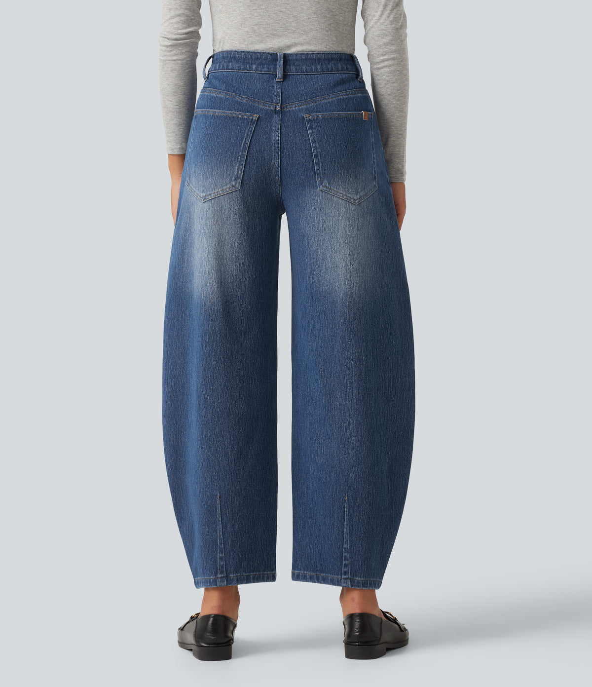 Mid Rise Barrel Leg Casual Jeans with Pockets — Tide Blue Denim — view 2