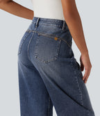 Mid Rise Barrel Leg Casual Jeans with Pockets — Estate Blue Denim — view 5