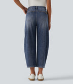 Mid Rise Barrel Leg Casual Jeans with Pockets — Estate Blue Denim — view 2