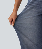 Mid Rise Barrel Leg Casual Jeans with Pockets — Estate Blue Denim — view 6